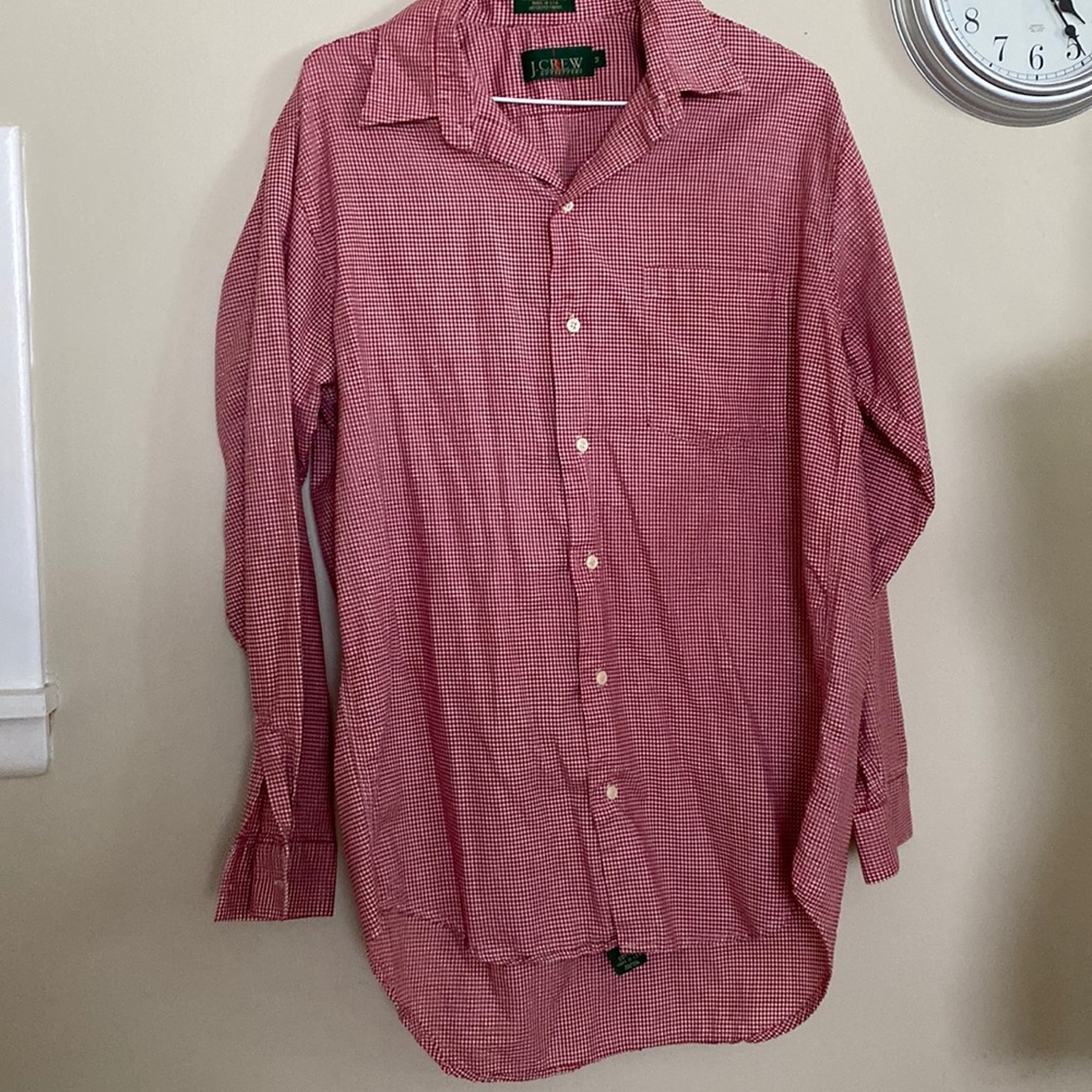 J crew red gingham button down shirt